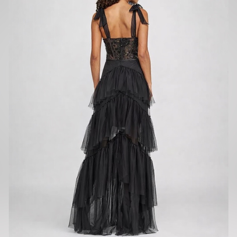 🆕🖤 City Studio Black Lace Corset Tulle Maxi Dress Prom Ruffle Tiered Size 9/10 - Picture 4 of 17
